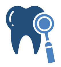 Tooth with magnifying glass icon representing preventative dental care